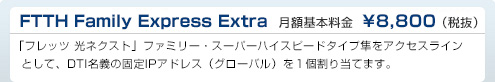 フリービット　FTTH Family Express Extra　DTI月額基本料金　¥8,800（税抜）
