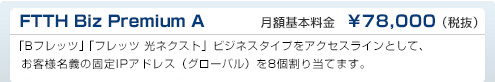 FTTH Biz Premium A　DTI月額基本料金　¥78,000（税抜）