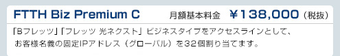 FTTH Biz Premium C　DTI月額基本料金　¥138,000（税抜）