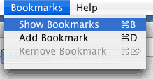 「Bookmarks」 メニューの 「Show Bookmarks」 をクリック。
